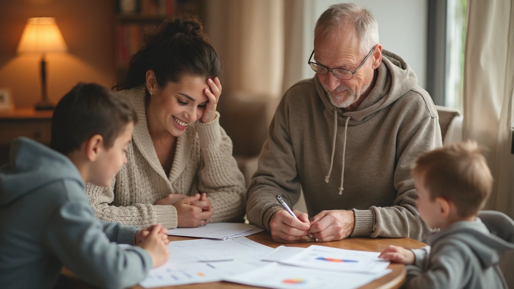Семья обсуждает планы на будущее, рассматривая документы с графиками