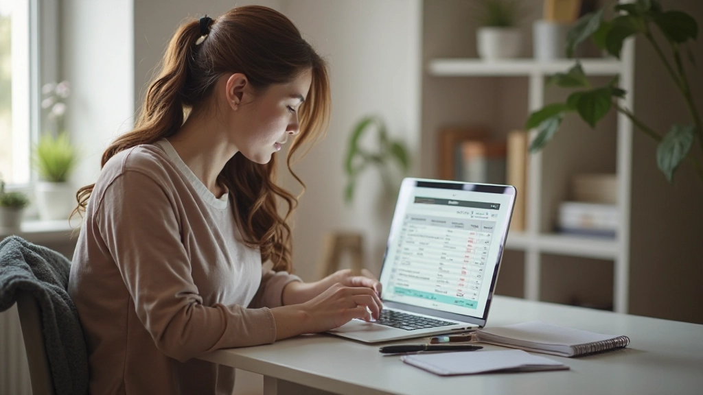 Ноутбук с открытой электронной таблицей бюджета, рядом блокнот и ручка